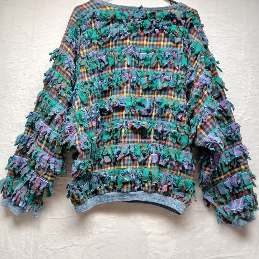 VTG Paula Sweet Sweatshirt Women's Muslin Mink Fringed Pullover Patchwork Medium
